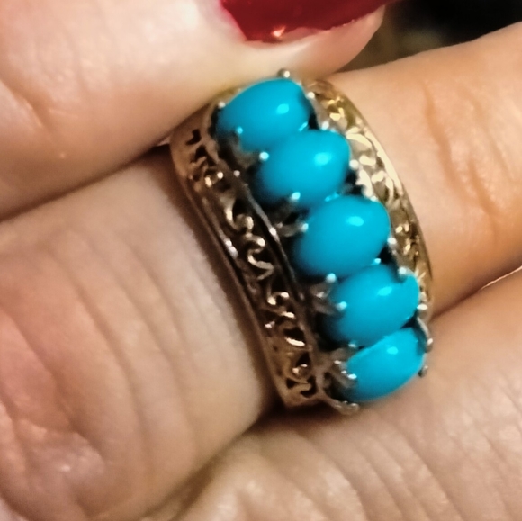 Sleeping Beauty Turquoise Ring in Vermeil YG and Platinum Over Sterling Silver - Picture 4 of 9